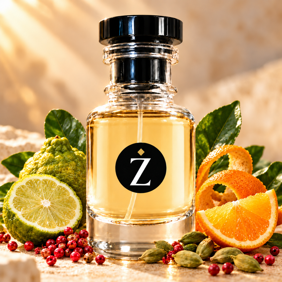 Zamoori inspired Extrait perfume spray bottle