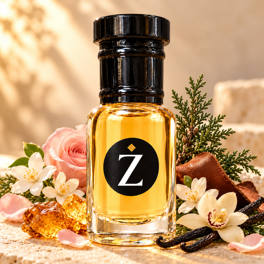 Zamoori inspired perfume oil roll-on bottle